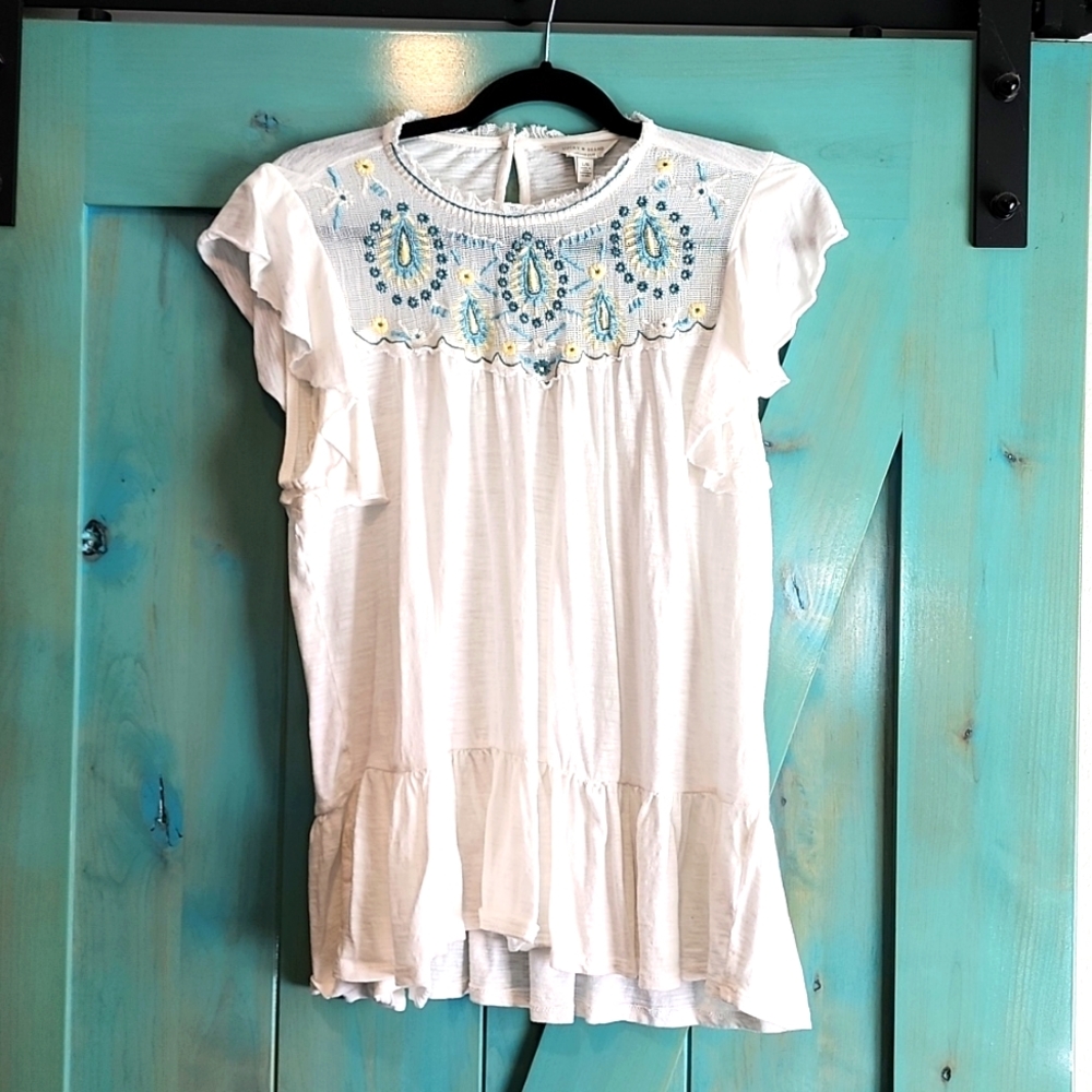 Lucky L Short Sleeve White Blouse